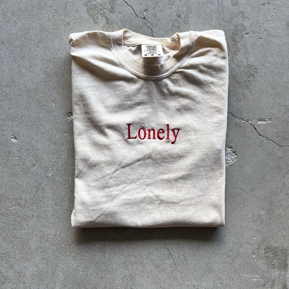 Lonely Tshirt Tan 100% Cotton Embroidered - Picture 2 of 3